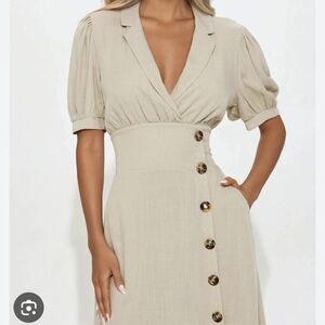 Fashion Nova Cream Button-Accent Midi Dress